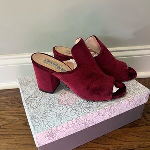 Giampaolo Viozzi Velvet Velluto Open Toe Mule Heel in Bordeaux Size 38 EUC